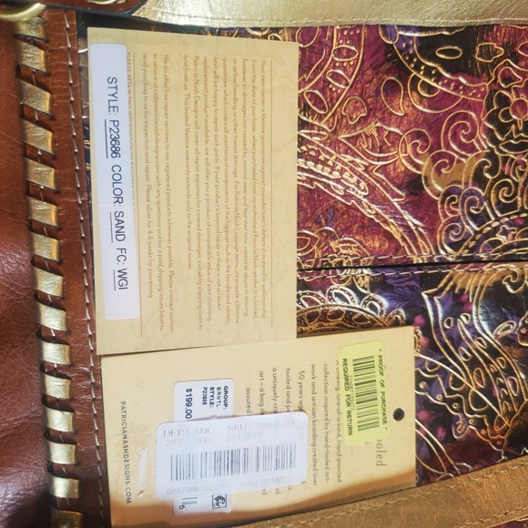 NWT Patricia Nash Genuine Leather Gold and Paisley Handbag Tote - Picture 7 of 9